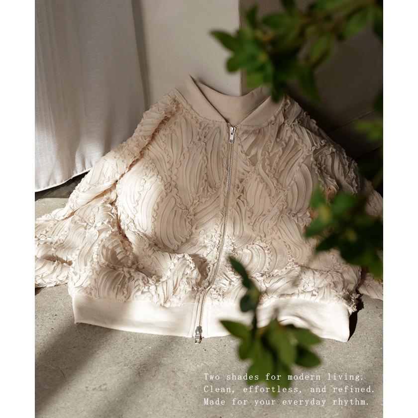 アウター ジャスト丈 ブルゾン レディース シアー 刺繍 ジャケット ジャンパー MA-1 ノーカラー シアーブルゾン ドルマン シースルー 羽織 薄手 ライトアウター | HUG.U | 16