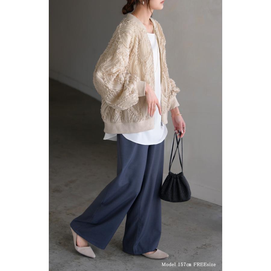 アウター ジャスト丈 ブルゾン レディース シアー 刺繍 ジャケット ジャンパー MA-1 ノーカラー シアーブルゾン ドルマン シースルー 羽織 薄手 ライトアウター | HUG.U | 18