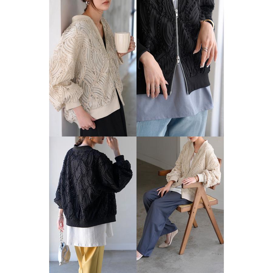 アウター ジャスト丈 ブルゾン レディース シアー 刺繍 ジャケット ジャンパー MA-1 ノーカラー シアーブルゾン ドルマン シースルー 羽織 薄手 ライトアウター | HUG.U | 21