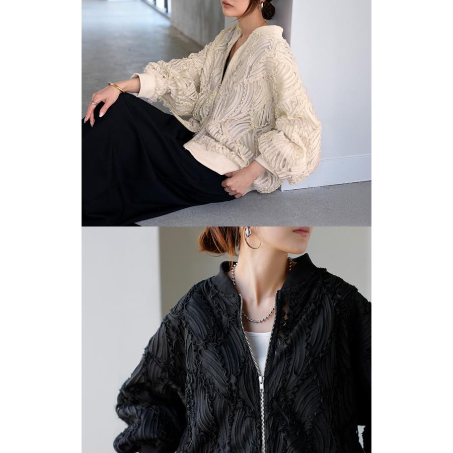 アウター ジャスト丈 ブルゾン レディース シアー 刺繍 ジャケット ジャンパー MA-1 ノーカラー シアーブルゾン ドルマン シースルー 羽織 薄手 ライトアウター | HUG.U | 07