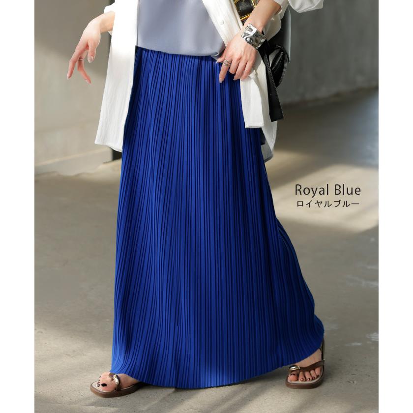 スカート ロング プリーツ レディース タイト ロングスカート タイトスカート ナロースカート ボトムス Iライン 細プリーツ 細い ストレッチ シワになりにくい | HUG.U | 21