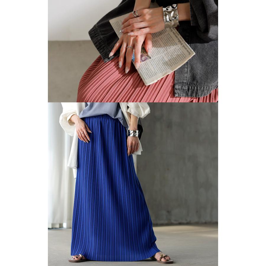 スカート ロング プリーツ レディース タイト ロングスカート タイトスカート ナロースカート ボトムス Iライン 細プリーツ 細い ストレッチ シワになりにくい | HUG.U | 22