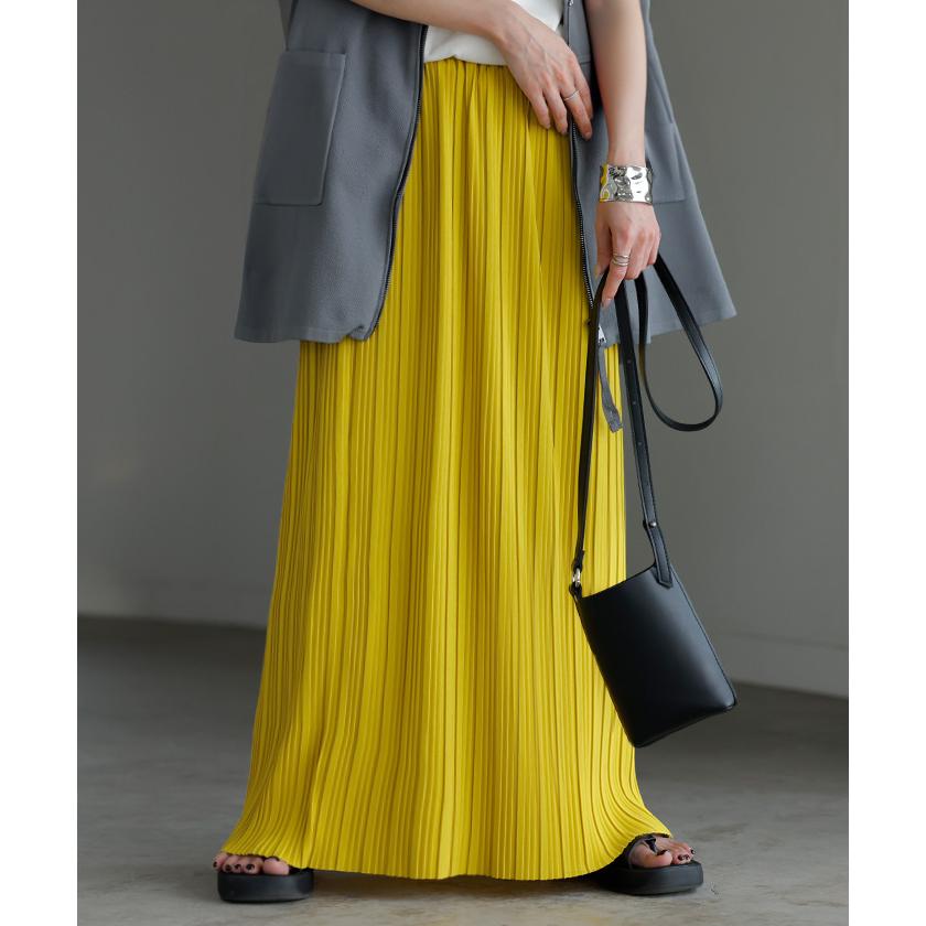 スカート ロング プリーツ レディース タイト ロングスカート タイトスカート ナロースカート ボトムス Iライン 細プリーツ 細い ストレッチ シワになりにくい | HUG.U | 09