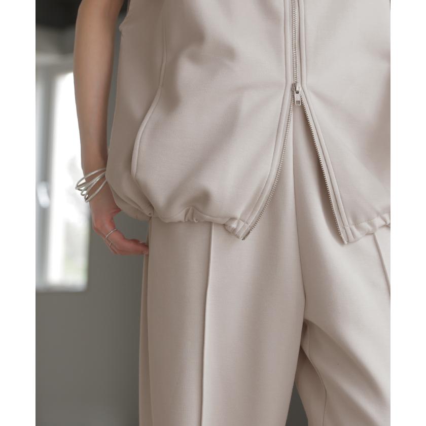 セットアップ レディース 上下セット トップス ボトムス パンツスーツ ストレッチ シワになりにくい ノーアイロン ダブルジップ ジレ ベスト Uネック パンツ | HUG.U | 06