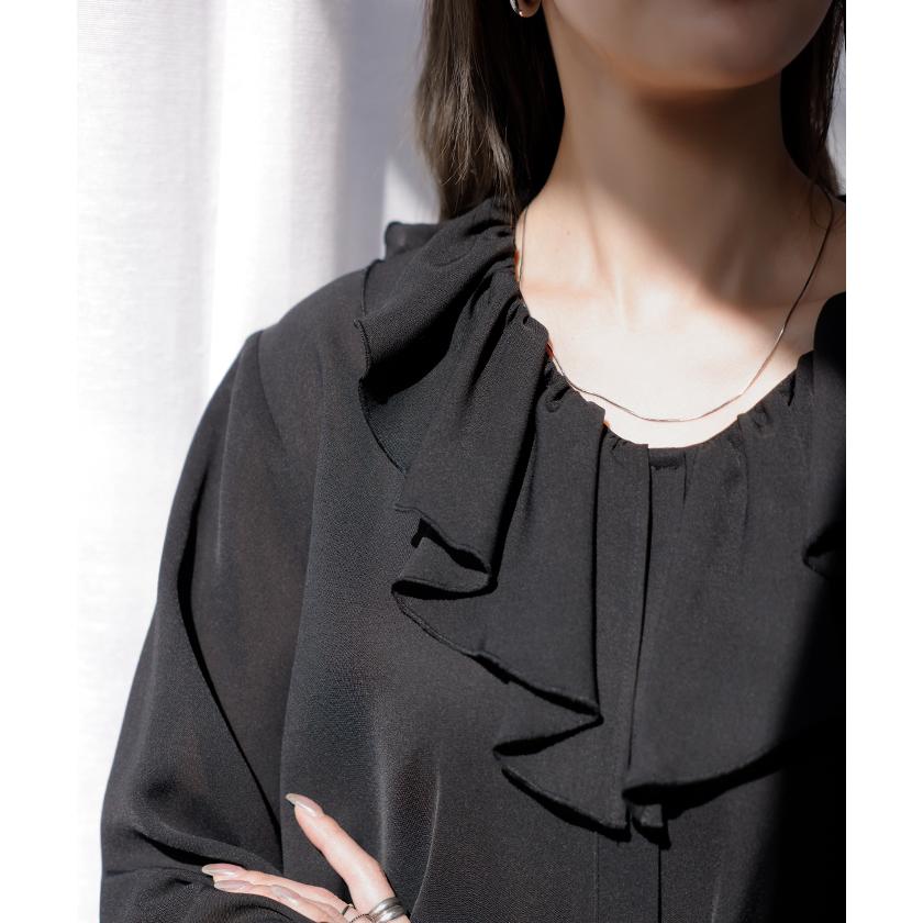 シャツ フリルブラウス レディース トップス 長袖 フリルカラー フォーマル ブラウス 体型カバー シワになりにくい シェルボタン 大きいサイズ 卒業式 入学式 | HUG.U | 05
