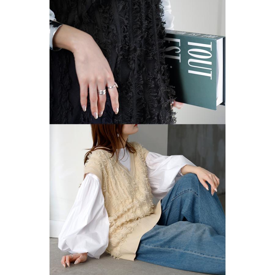 ベスト ニット フリンジ レディース トップス ロング ニットベスト レイヤード Vネック ロングベスト ノースリーブ チュニック リブ サマーニット | HUG.U | 11