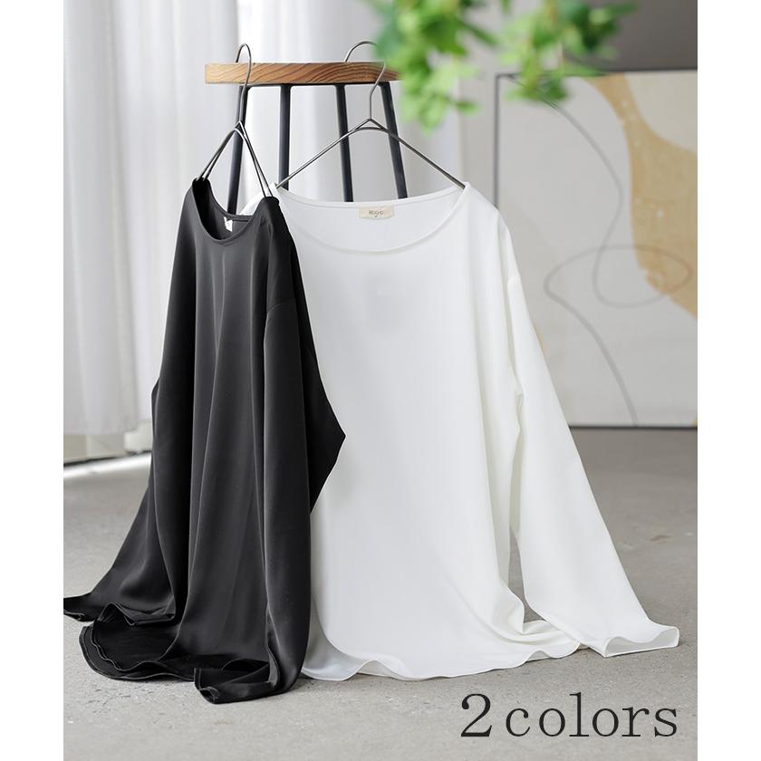 ブラウス ロンT シワになりにくい トップス ロング シャツ ノーカラー ロングシャツ チュニック クルーネック 長袖 無地 イージーケア きれいめ | HUG.U | 12