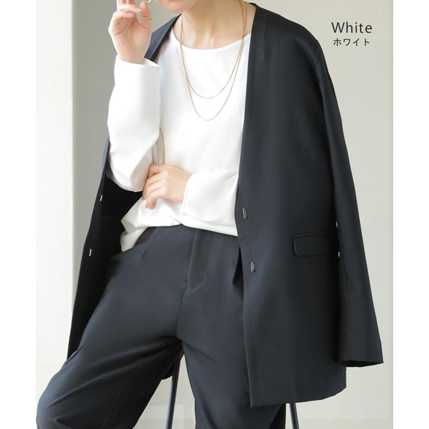 ブラウス ロンT シワになりにくい トップス ロング シャツ ノーカラー ロングシャツ チュニック クルーネック 長袖 無地 イージーケア きれいめ | HUG.U | 13