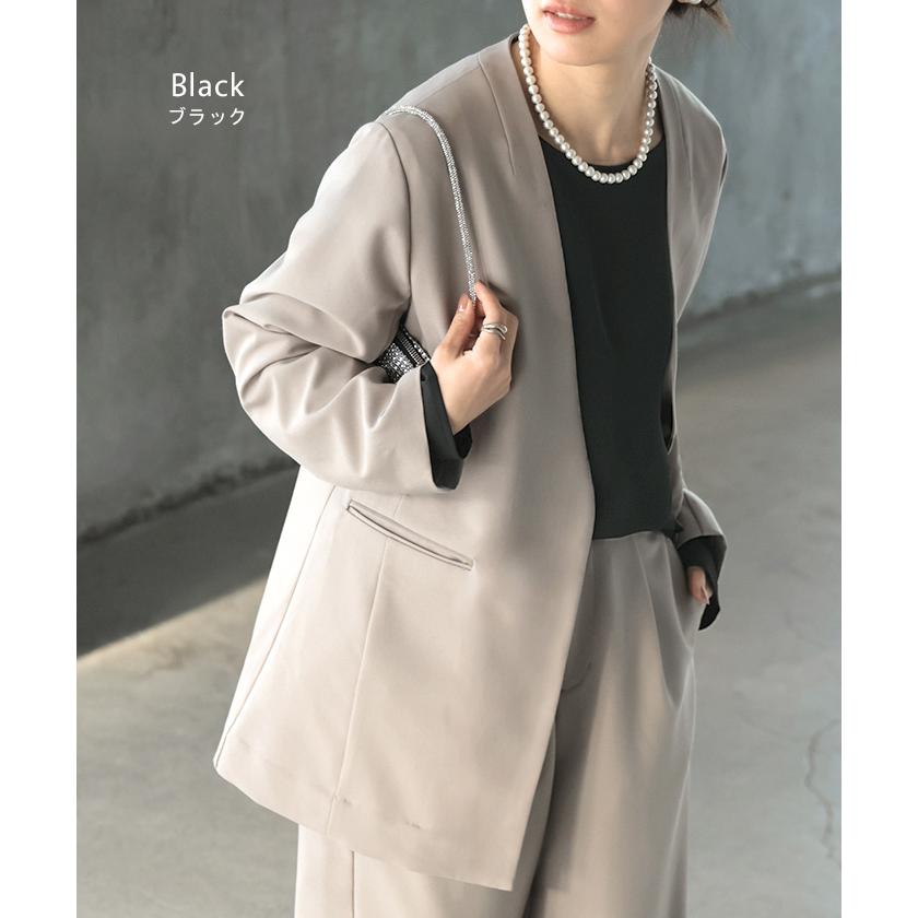 ブラウス ロンT シワになりにくい トップス ロング シャツ ノーカラー ロングシャツ チュニック クルーネック 長袖 無地 イージーケア きれいめ | HUG.U | 15