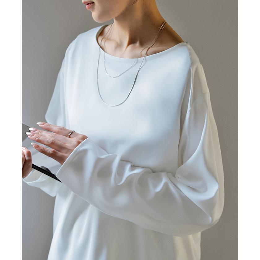 ブラウス ロンT シワになりにくい トップス ロング シャツ ノーカラー ロングシャツ チュニック クルーネック 長袖 無地 イージーケア きれいめ | HUG.U | 16