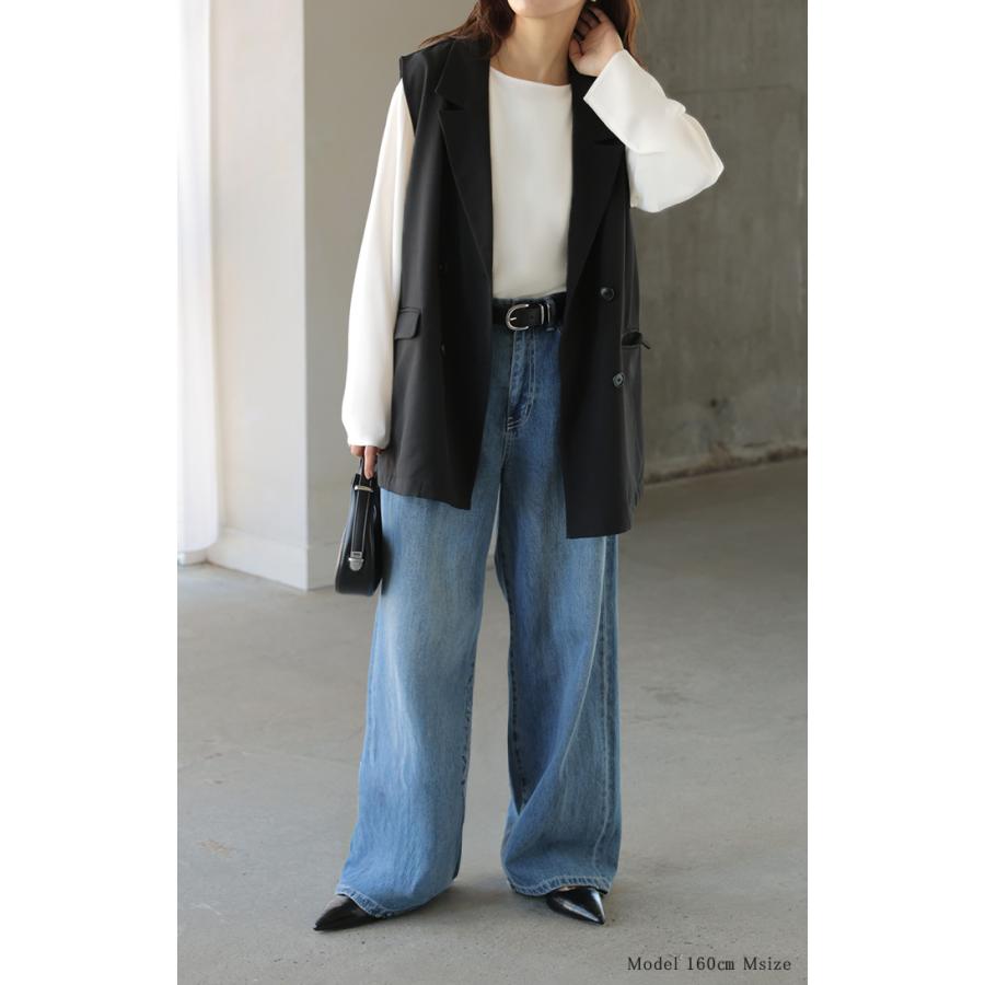 ブラウス ロンT シワになりにくい トップス ロング シャツ ノーカラー ロングシャツ チュニック クルーネック 長袖 無地 イージーケア きれいめ | HUG.U | 17