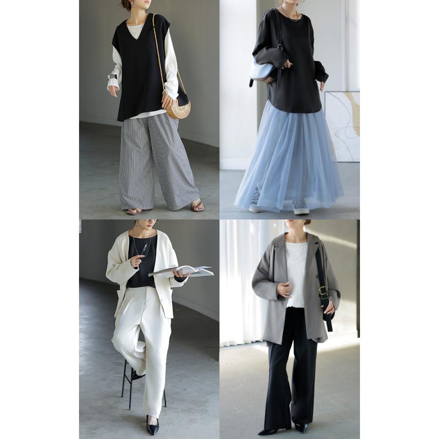 ブラウス ロンT シワになりにくい トップス ロング シャツ ノーカラー ロングシャツ チュニック クルーネック 長袖 無地 イージーケア きれいめ | HUG.U | 21