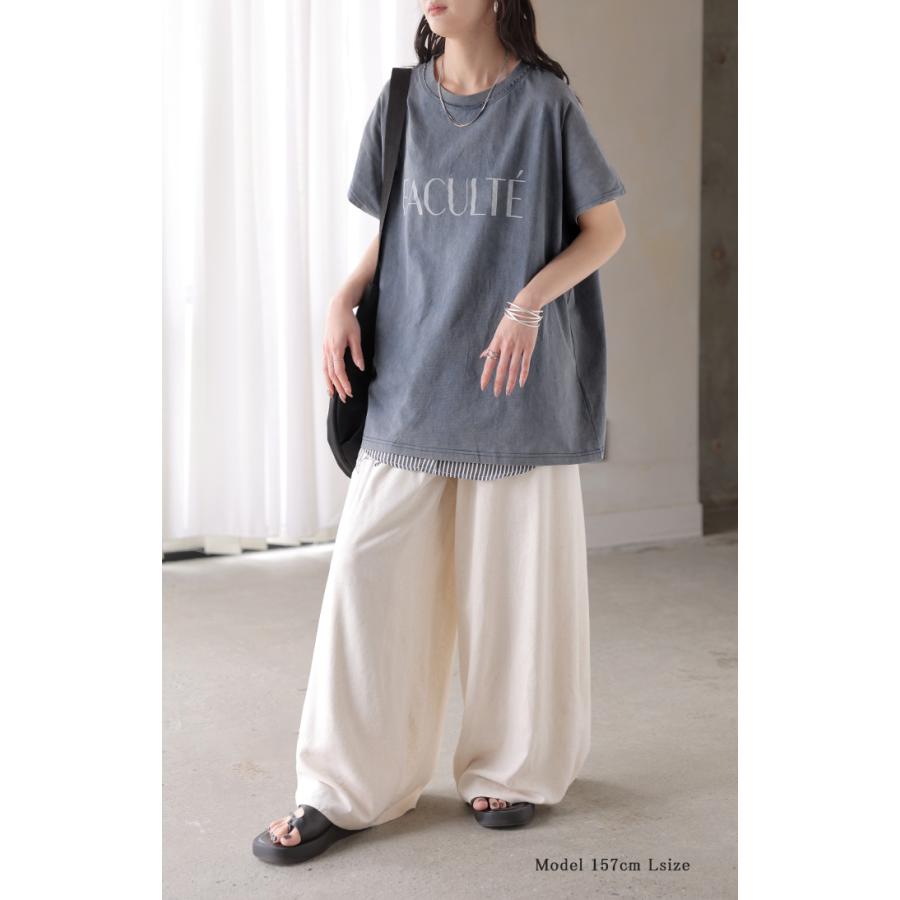 Tシャツ ロゴT 綿100％ レディース トップス カットソー ロング ヴィンテージ 半袖 コットン ロゴTシャツ クルーネック ウォッシュ加工 お尻が隠れる 体型カバー | HUG.U | 17