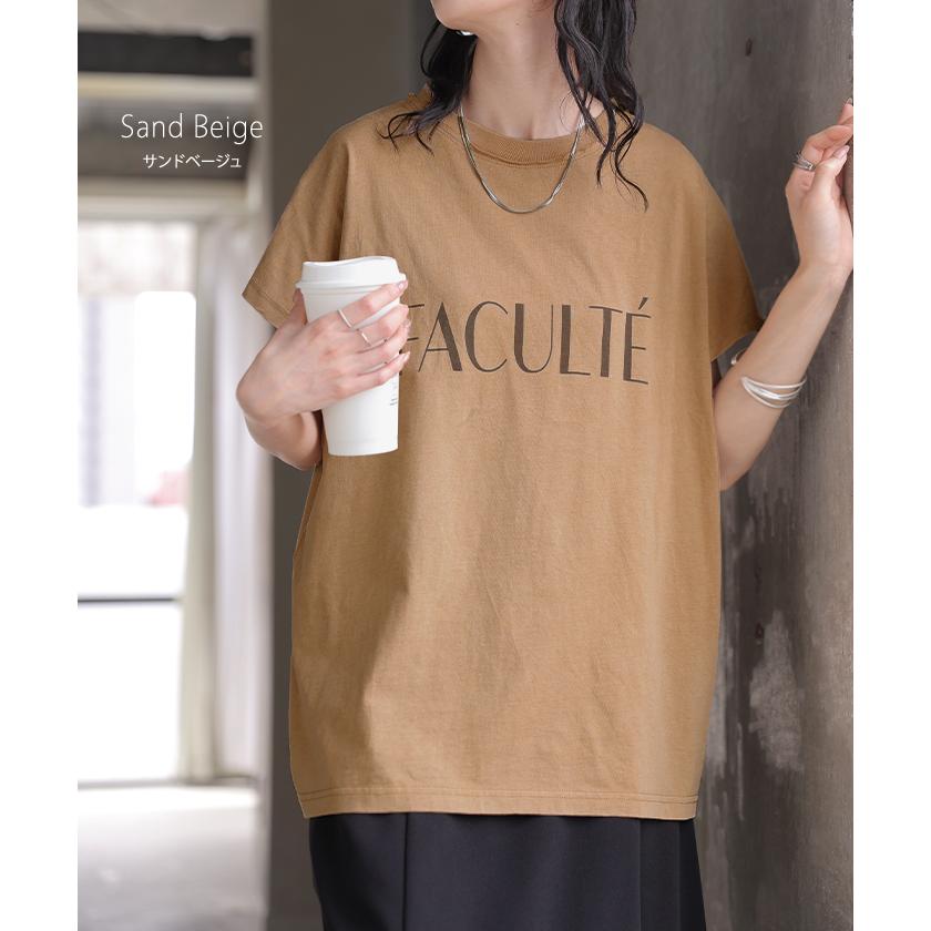 Tシャツ ロゴT 綿100％ レディース トップス カットソー ロング ヴィンテージ 半袖 コットン ロゴTシャツ クルーネック ウォッシュ加工 お尻が隠れる 体型カバー | HUG.U | 20