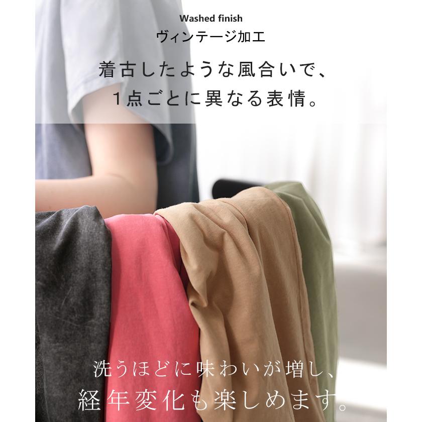 Tシャツ ロゴT 綿100％ レディース トップス カットソー ロング ヴィンテージ 半袖 コットン ロゴTシャツ クルーネック ウォッシュ加工 お尻が隠れる 体型カバー | HUG.U | 08