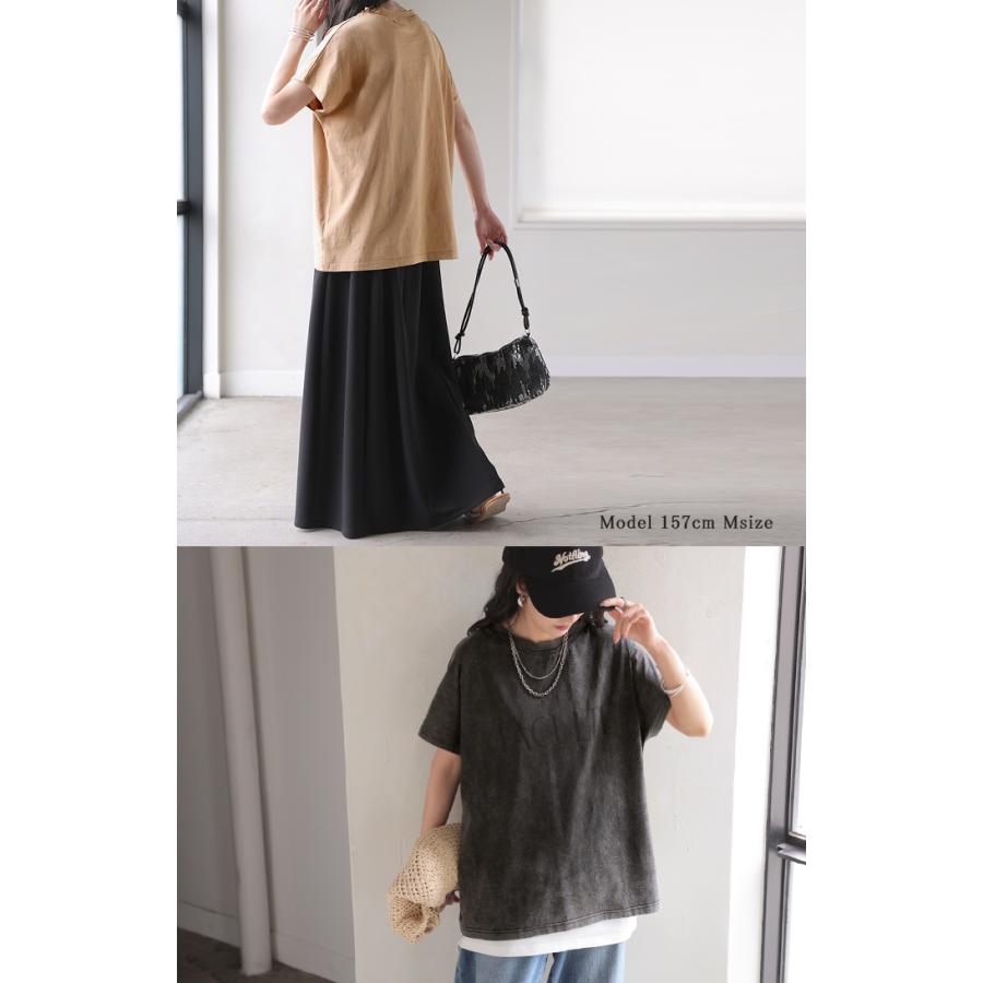 Tシャツ ロゴT 綿100％ レディース トップス カットソー ロング ヴィンテージ 半袖 コットン ロゴTシャツ クルーネック ウォッシュ加工 お尻が隠れる 体型カバー | HUG.U | 13