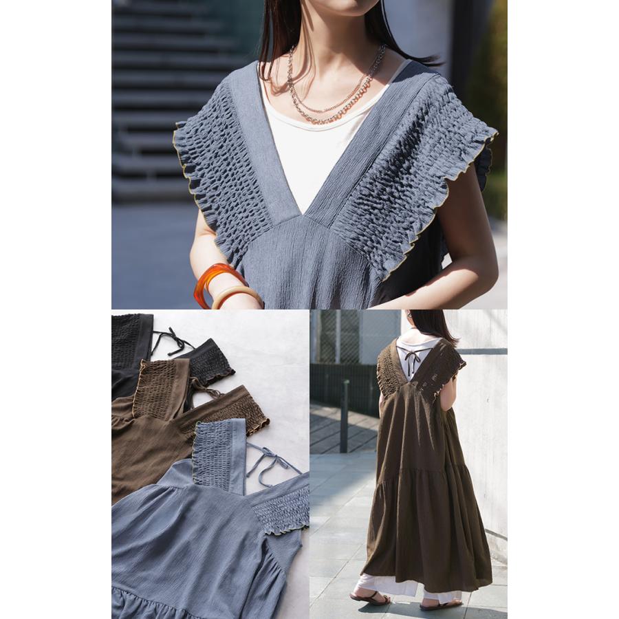 ワンピース 楊柳 ロング ワンピ レディース ロングワンピース Aライン ティアード マキシ マキシワンピース ワンピ ロングワンピ ノースリーブ タンクトップ | HUG.U | 22