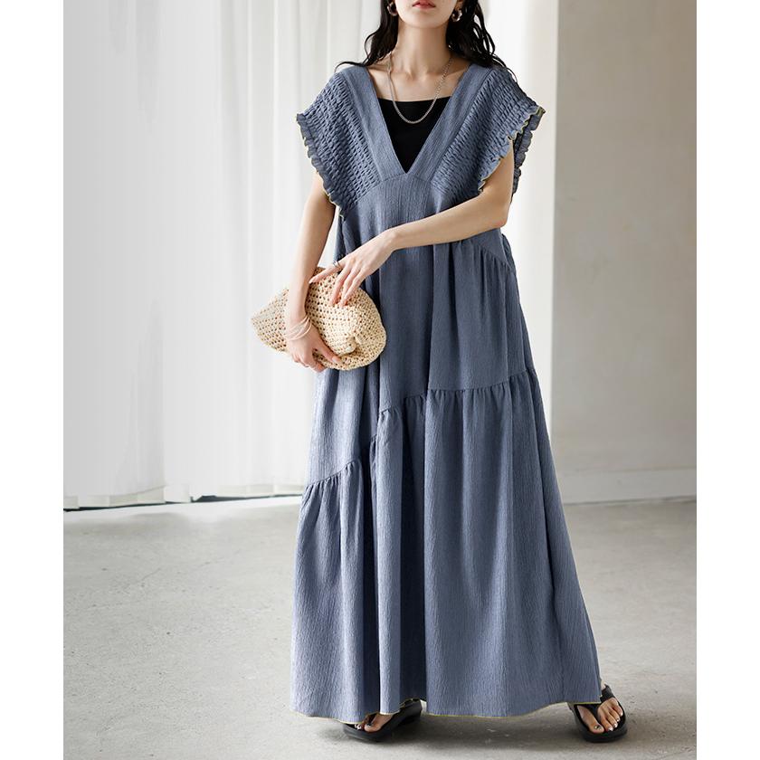 ワンピース 楊柳 ロング ワンピ レディース ロングワンピース Aライン ティアード マキシ マキシワンピース ワンピ ロングワンピ ノースリーブ タンクトップ | HUG.U | 07