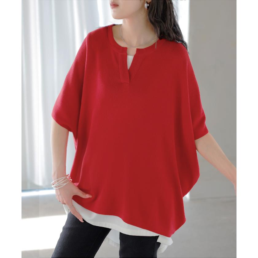 ニット スキッパー ドルマン レディース トップス ロング プルオーバー セーター サマーニット Tシャツ Vネック ちくちくしない ハイゲージ しっかり 通気性 | HUG.U | 07