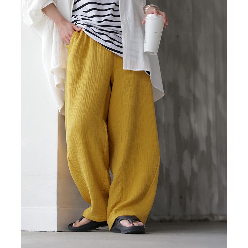 パンツ 綿100 ガーゼ バレルレッグパンツ レディース ロング ロングパンツ バレル ワイド ワイドパンツ トリプル コットン 涼しい 体型カバー ボトムス ボトム | HUG.U | 08