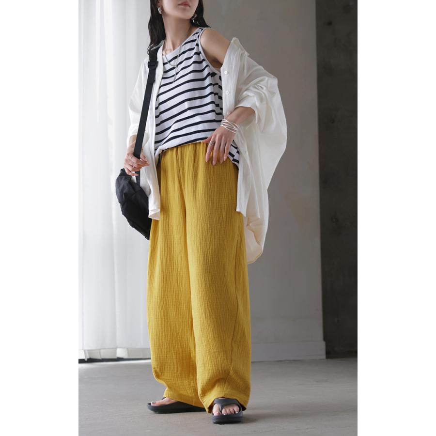 パンツ 綿100 ガーゼ バレルレッグパンツ レディース ロング ロングパンツ バレル ワイド ワイドパンツ トリプル コットン 涼しい 体型カバー ボトムス ボトム | HUG.U | 12