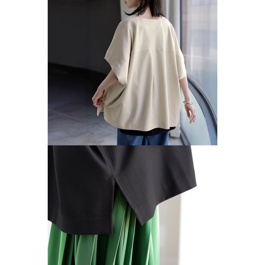 ブラウス ポンチョ 深Vネック レディース トップス ベスト ロング シャツ チュニック プルオーバー ロングシャツ Vネック レイヤード フレア 半袖 大判 きれいめ | HUG.U | 11