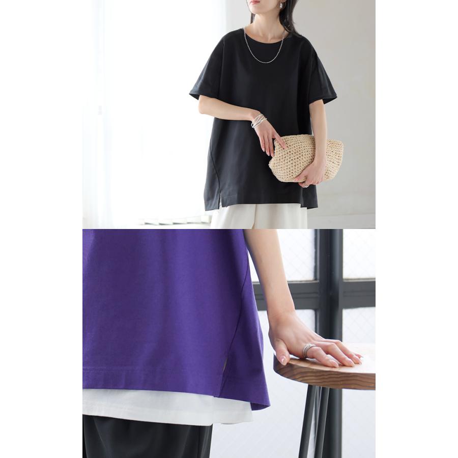 Tシャツ 接触冷感 強冷感 UVカット レディース トップス フレンチスリーブ プルオーバー チュニック 涼しい ひんやり 遮蔽率99.9% UPF50+ ロング 体型カバー | HUG.U | 19