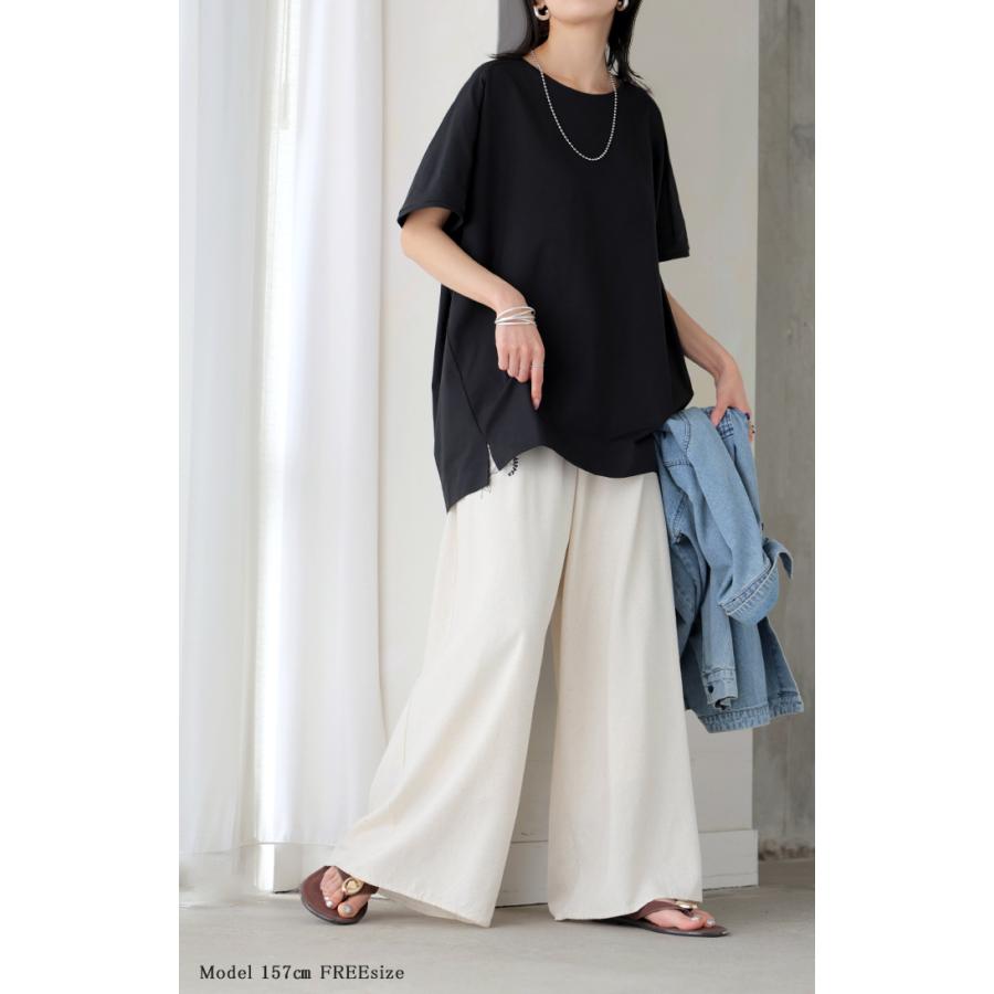 Tシャツ 接触冷感 強冷感 UVカット レディース トップス フレンチスリーブ プルオーバー チュニック 涼しい ひんやり 遮蔽率99.9% UPF50+ ロング 体型カバー | HUG.U | 05