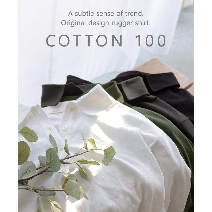 ラガーシャツ レディース 綿100％ トップス ポロシャツ ロンT カットソー 襟付き 長袖 チュニック Vネック コットン 天竺 ゆったり 体型カバー 大きいサイズ | HUG.U | 22