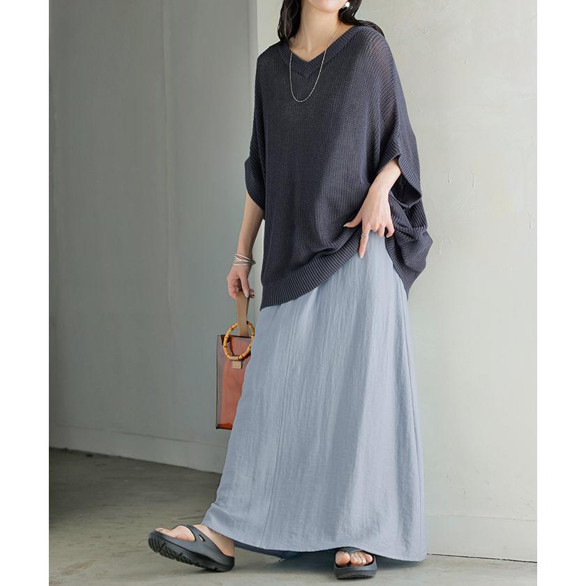 スカート ロング 軽涼 セミフレア レディース ロングスカート Aライン ボトムス ボトム フレア マキシ 軽い 涼しい ハイウエスト ウエストゴム 裏地 ポケット | HUG.U | 13