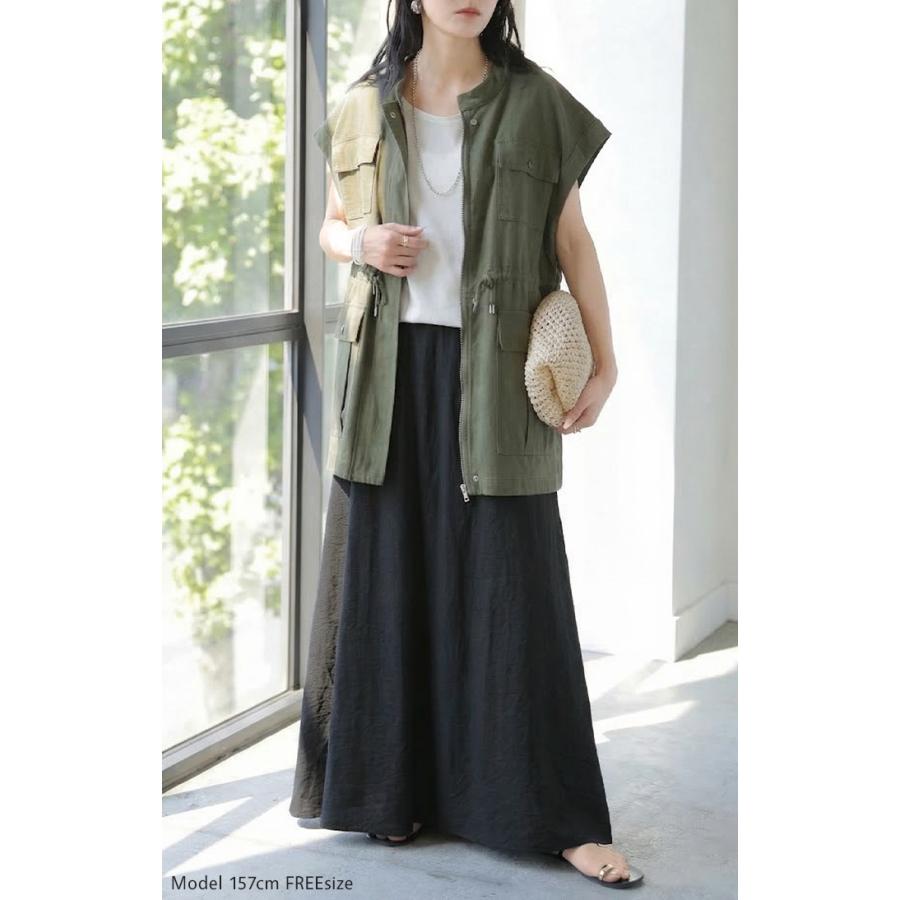 スカート ロング 軽涼 セミフレア レディース ロングスカート Aライン ボトムス ボトム フレア マキシ 軽い 涼しい ハイウエスト ウエストゴム 裏地 ポケット | HUG.U | 08