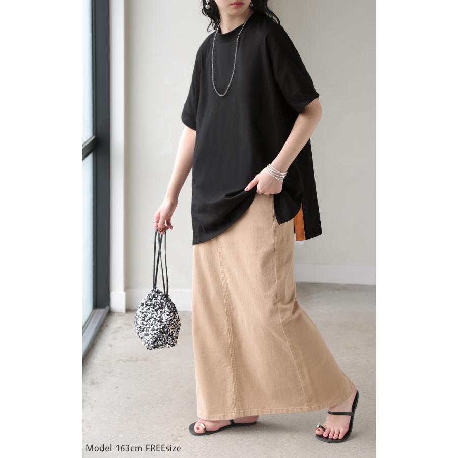 Tシャツ 綿100 配色 スリット レディース トップス ロング カットソー 半袖 チュニック ティーシャツ モックネック バイカラー オーバーサイズ | HUG.U | 07