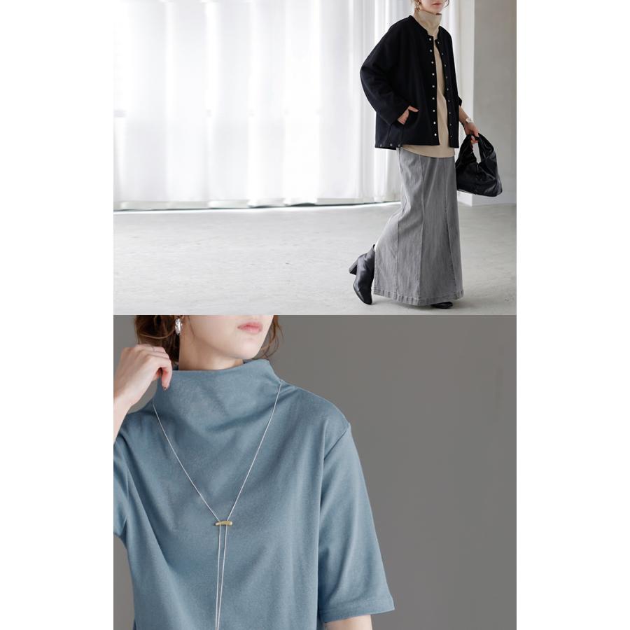 トップス ハイネック 半袖 カットソー インナー レディース ボトルネック Tシャツ プルオーバー 薄手 五分袖 二の腕カバー チクチクしない ロング 通気性 伸縮 | HUG.U | 23