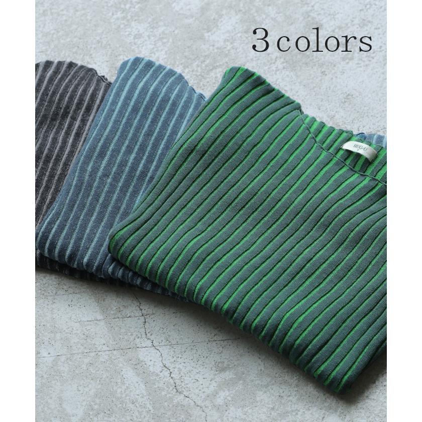 サマーニット リブ 配色 綿100 レディース トップス Tシャツ 半袖 カットソー プルオーバー ティーシャツ リブニット ニット ボートネック ストライプ | HUG.U | 12
