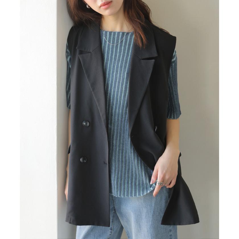 サマーニット リブ 配色 綿100 レディース トップス Tシャツ 半袖 カットソー プルオーバー ティーシャツ リブニット ニット ボートネック ストライプ | HUG.U | 21