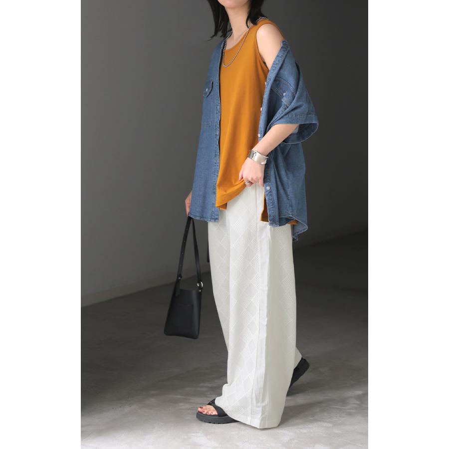 パンツ レース 異素材 MIX ワイド レディース ボトムス ロング ストレート ハイウエスト ワイドパンツ ロングパンツ メッシュ 幾何学 柄 | HUG.U | 15