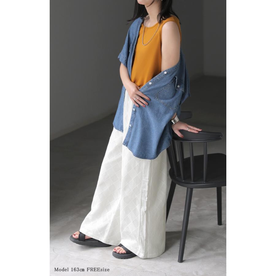 パンツ レース 異素材 MIX ワイド レディース ボトムス ロング ストレート ハイウエスト ワイドパンツ ロングパンツ メッシュ 幾何学 柄 | HUG.U | 09