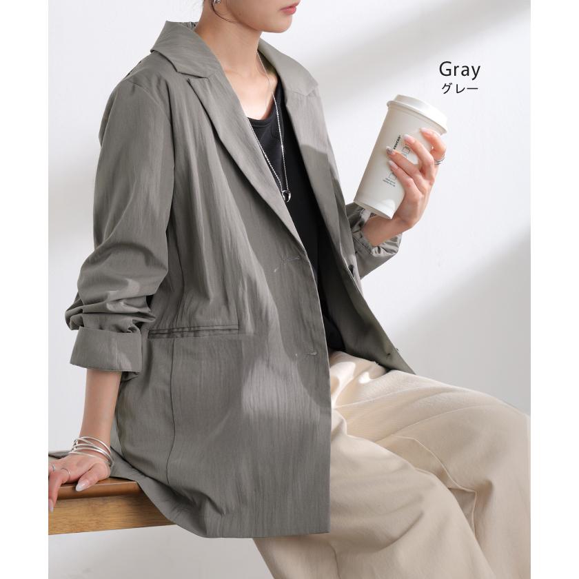 アウター ジャケット ワッシャー テーラード レディース テーラードジャケット ロング シワ加工 襟無地 長袖 羽織 セットアップ 可 オーバーサイズ きれいめ | HUG.U | 14