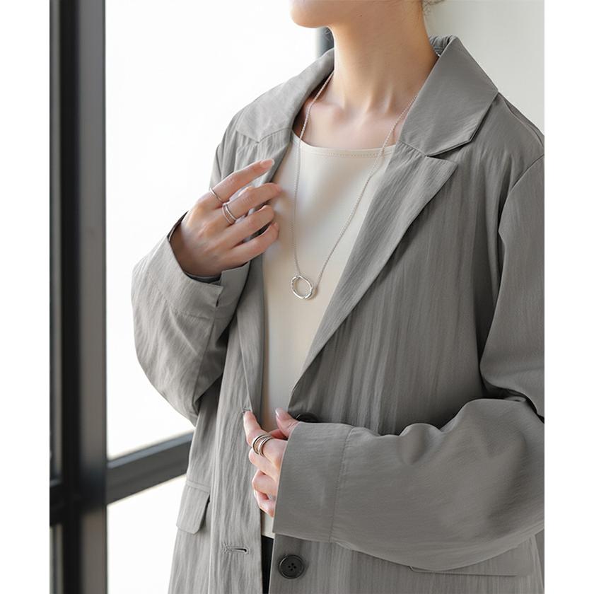 アウター ジャケット ワッシャー テーラード レディース テーラードジャケット ロング シワ加工 襟無地 長袖 羽織 セットアップ 可 オーバーサイズ きれいめ | HUG.U | 19