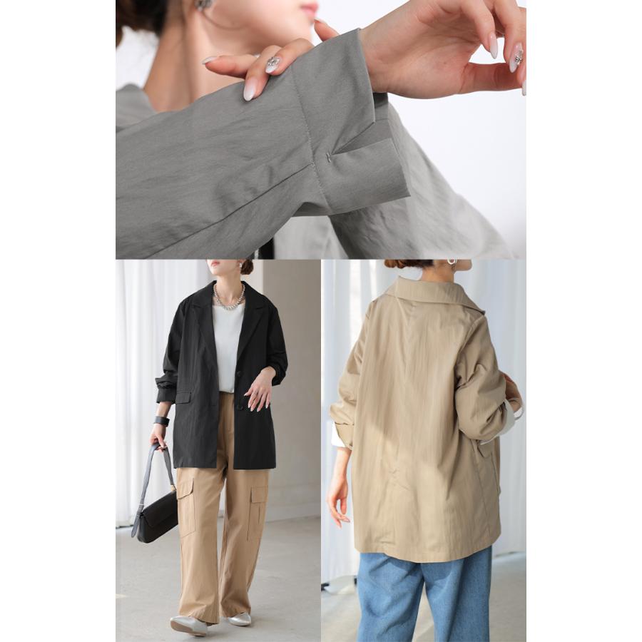 アウター ジャケット ワッシャー テーラード レディース テーラードジャケット ロング シワ加工 襟無地 長袖 羽織 セットアップ 可 オーバーサイズ きれいめ | HUG.U | 22