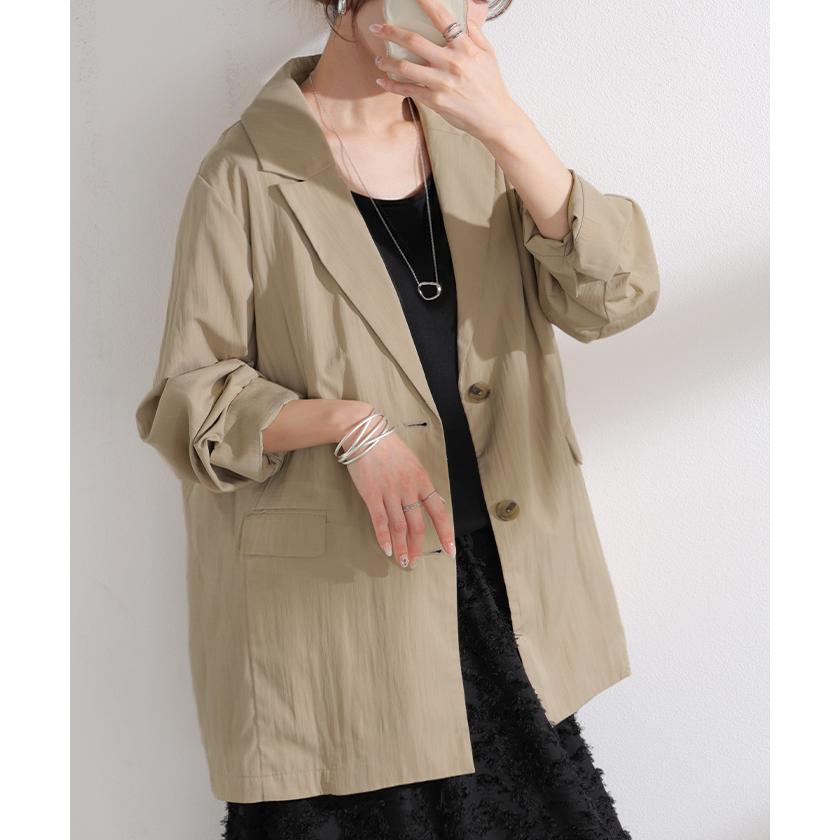 アウター ジャケット ワッシャー テーラード レディース テーラードジャケット ロング シワ加工 襟無地 長袖 羽織 セットアップ 可 オーバーサイズ きれいめ | HUG.U | 07