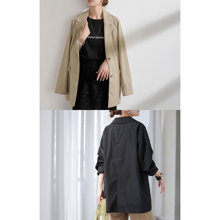 アウター ジャケット ワッシャー テーラード レディース テーラードジャケット ロング シワ加工 襟無地 長袖 羽織 セットアップ 可 オーバーサイズ きれいめ | HUG.U | 10