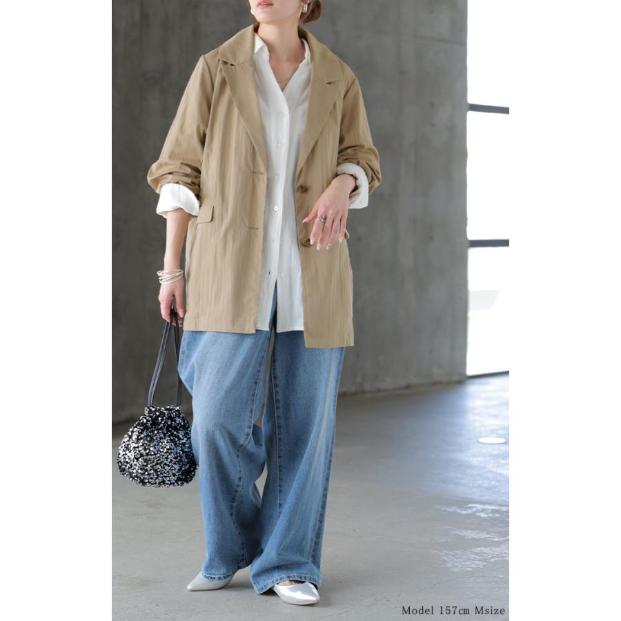 アウター ジャケット ワッシャー テーラード レディース テーラードジャケット ロング シワ加工 襟無地 長袖 羽織 セットアップ 可 オーバーサイズ きれいめ | HUG.U | 11