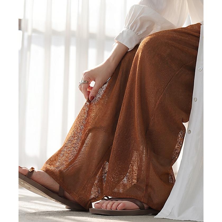 パンツ メッシュパンツ レディース シアーパンツ ワイドパンツ シースルー 透け ロング ロングパンツ ボトムス ウエストゴム シワになりにくい ストレート | HUG.U | 08