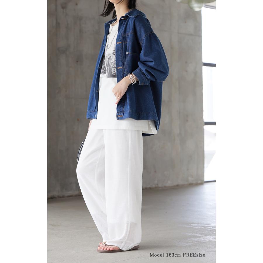 パンツ メッシュパンツ レディース シアーパンツ ワイドパンツ シースルー 透け ロング ロングパンツ ボトムス ウエストゴム シワになりにくい ストレート | HUG.U | 09
