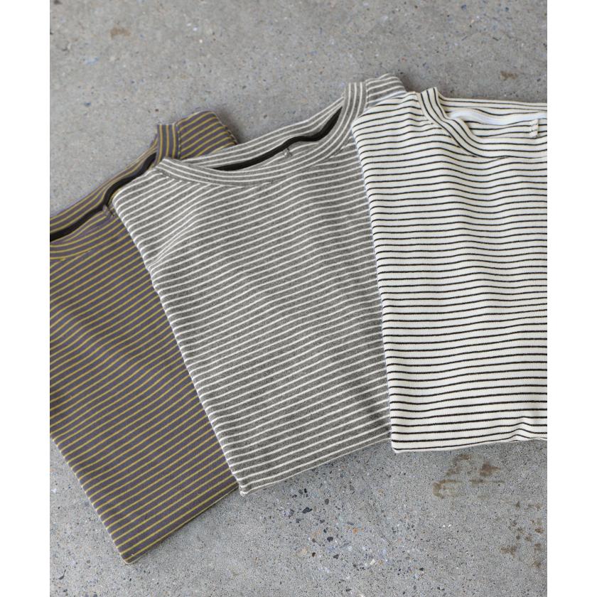 Tシャツ ボーダー もっちり レディース トップス カットソー 半袖 ティーシャツ メロウ加工 ボーダー柄 綿混 クルーネック チュニック | HUG.U | 19