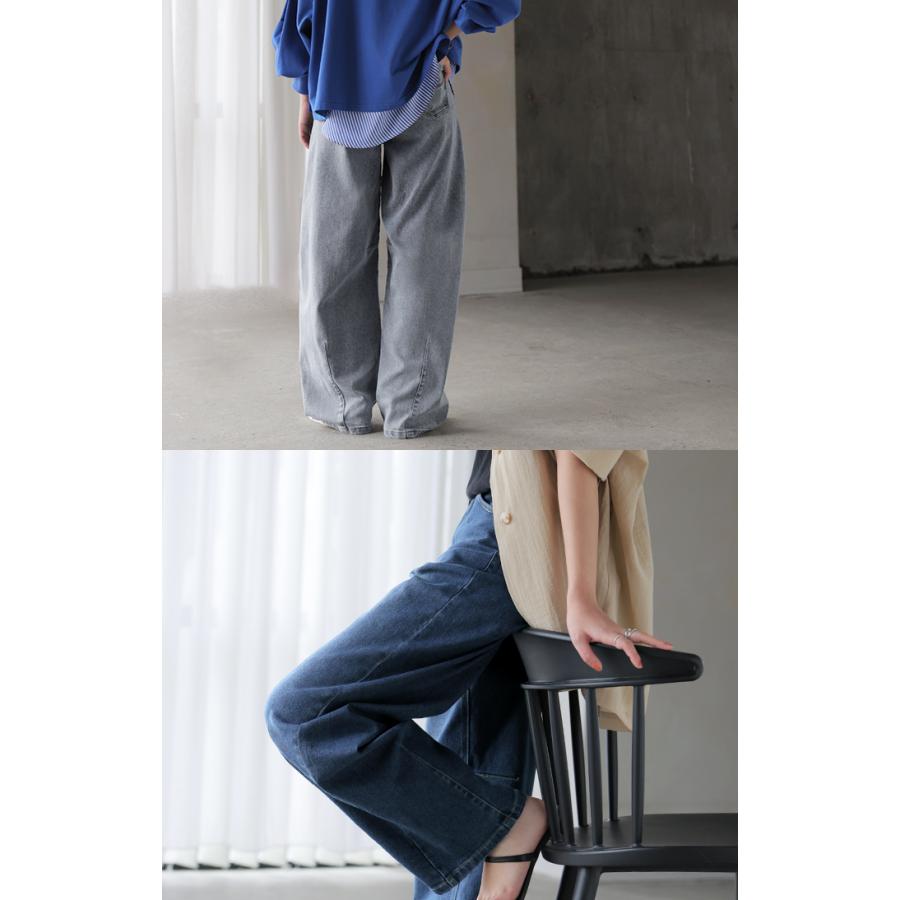パンツ バレルレッグ デニム 選べる 2丈 レディース ボトムス カーブパンツ ジーパン ジーンズ ウエストゴム 総ゴム ストレッチ ワイドパンツ ボトム 伸縮性 | HUG.U | 12