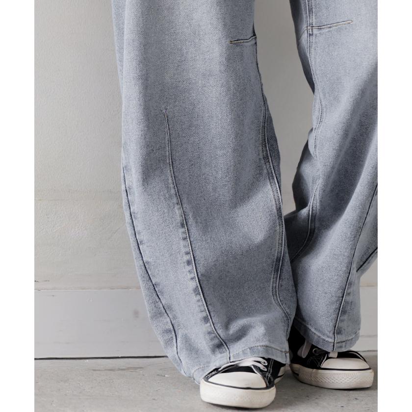 パンツ バレルレッグ デニム 選べる 2丈 レディース ボトムス カーブパンツ ジーパン ジーンズ ウエストゴム 総ゴム ストレッチ ワイドパンツ ボトム 伸縮性 | HUG.U | 18