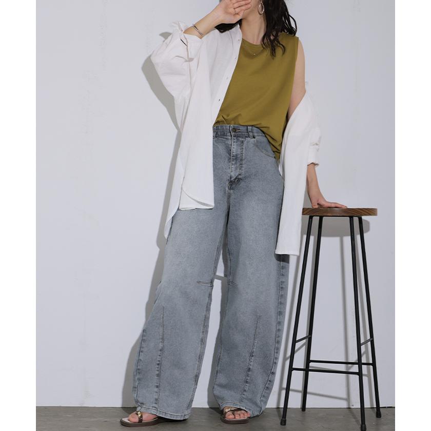 パンツ バレルレッグ デニム 選べる 2丈 レディース ボトムス カーブパンツ ジーパン ジーンズ ウエストゴム 総ゴム ストレッチ ワイドパンツ ボトム 伸縮性 | HUG.U | 06