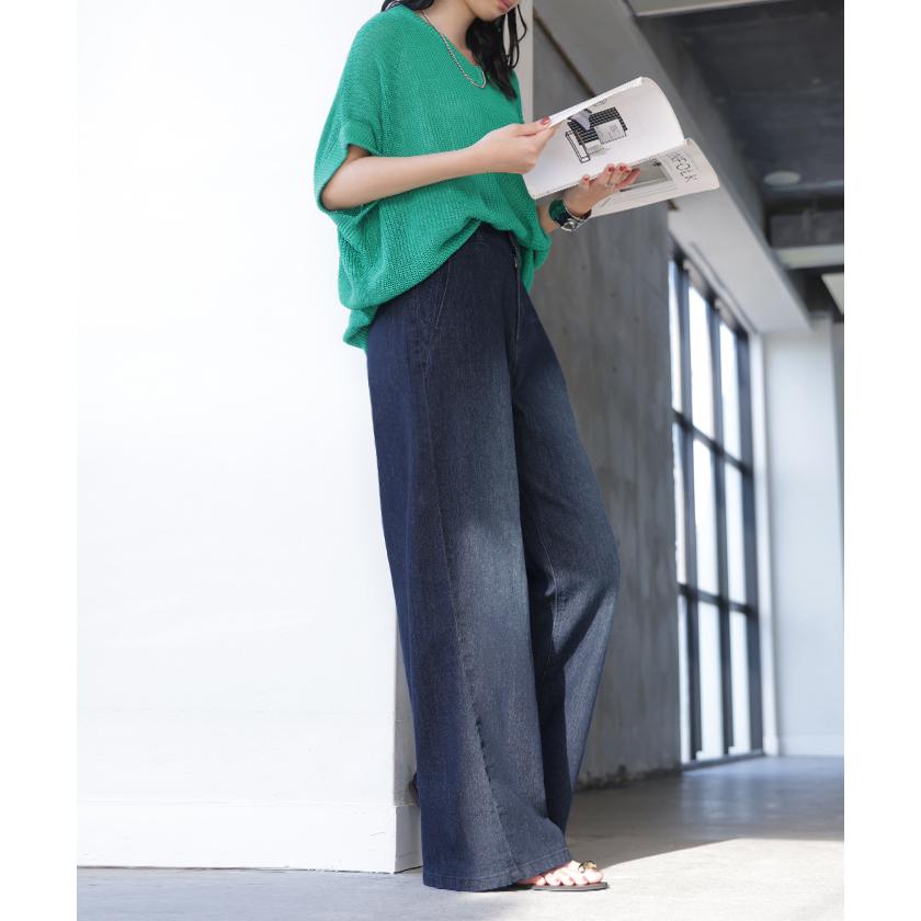 パンツ デニム ワイド レディース ジーパン ワイドパンツ 選べる 2丈 ロング ロングパンツ ストレート ストレッチ ボトムス ズボン ずぼん 伸びる ハイウエスト | HUG.U | 16